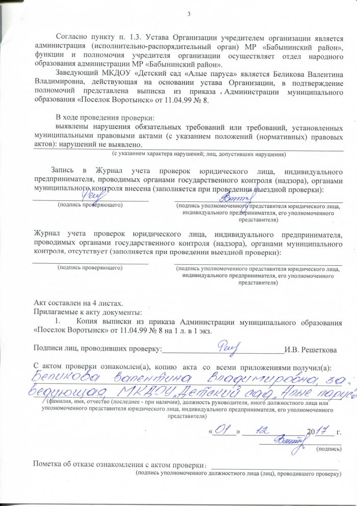 Акт проверки органом государственного контроля (надзора) № Л-162 от 01.12.2017 г.